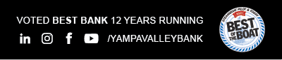 Voted best bank 12 years running in Steamboat Pilot & Today's Best of the Boat; Follow us on LinkedIn, Instagram, Facebook, and YouTube @yampavalleybank